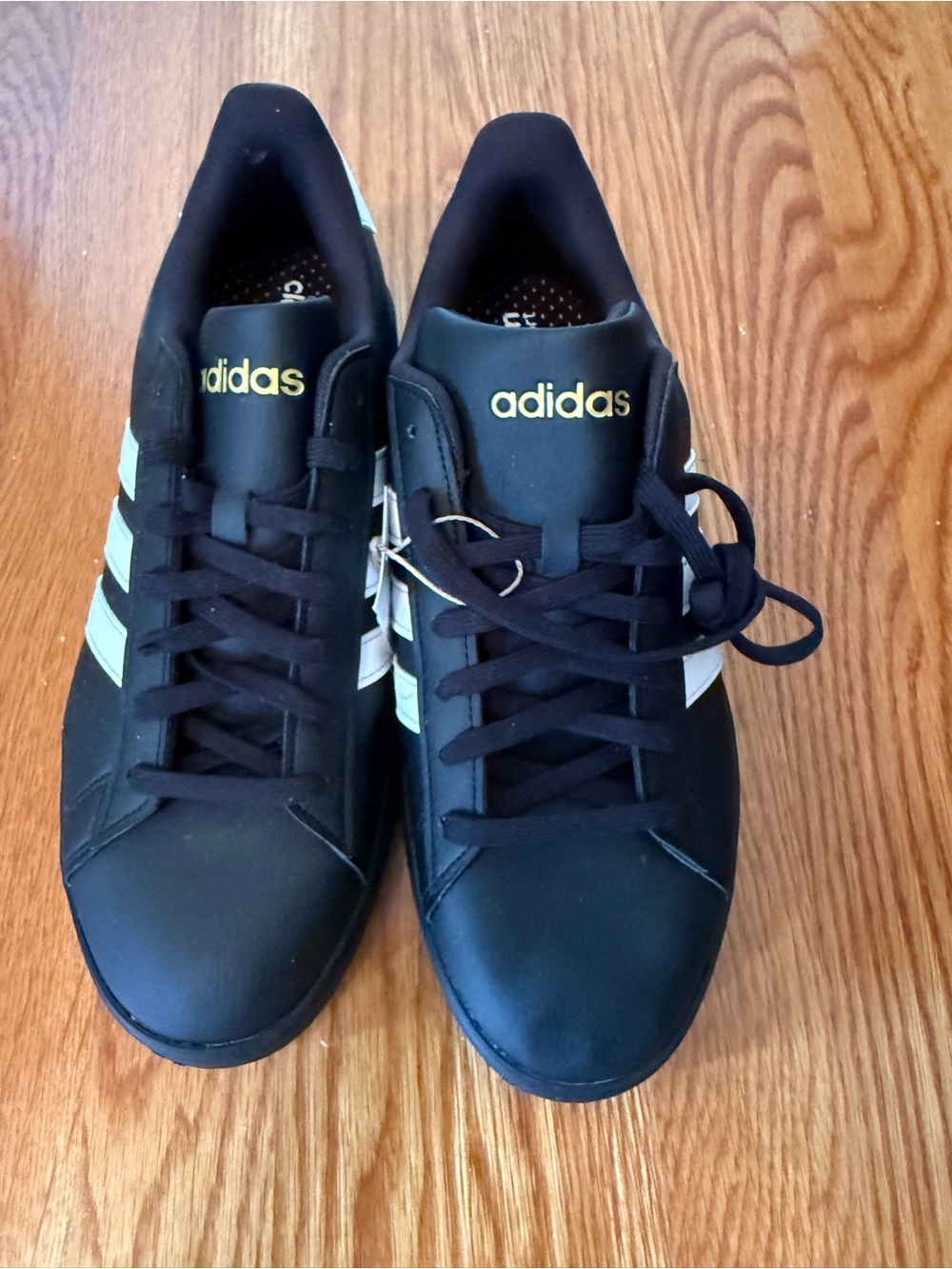 adidas Black Grand Court 2.0 size 9.5 Sneakers with White Stripes and Gold Logo